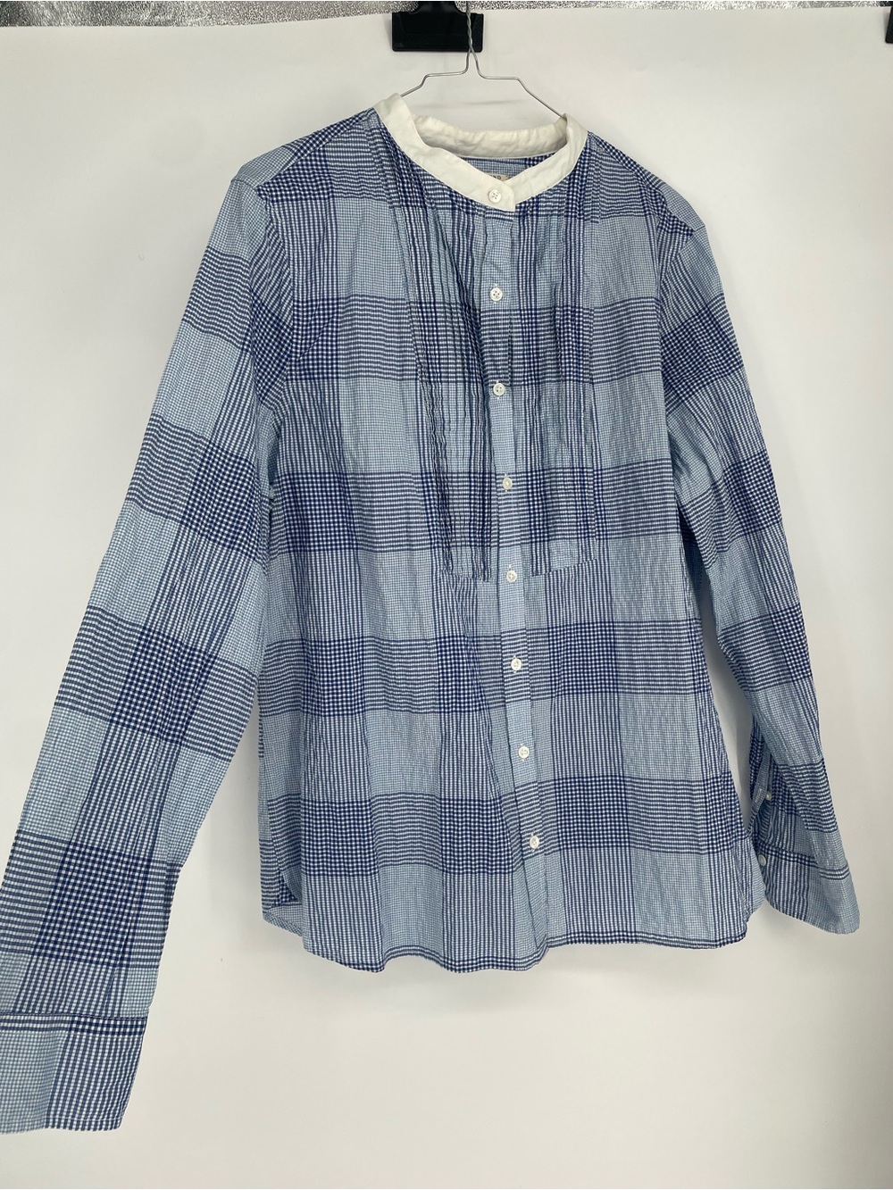 Lands End Canvas Blue Gingham Plaid Blue & White Long Sleeve Button Down Shirt